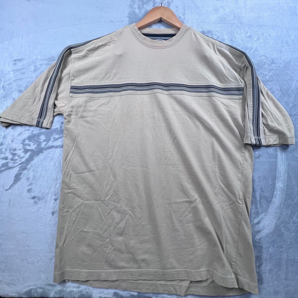 Canyon Guide Outfitters T-Shirt Men XL Tan Striped Short Sleeve Crew Neck Cotton